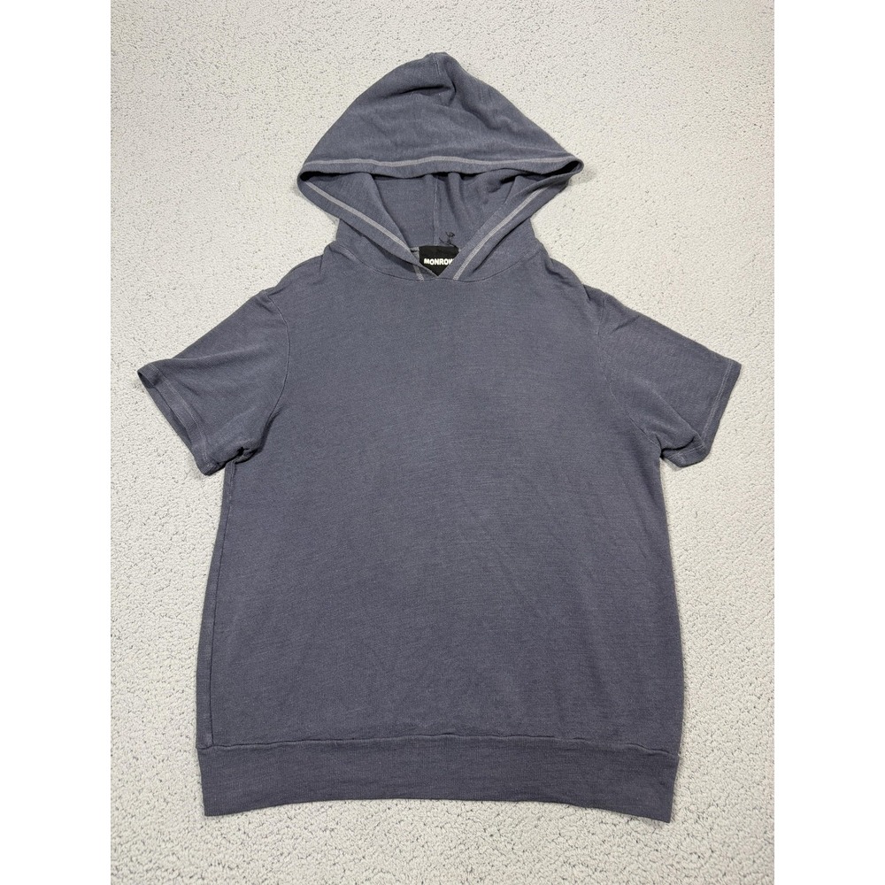 Monrow Hoodie Womens Large Gray Short Sleeve Pullover Lightweight Top Knit